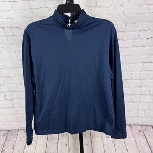Anthropologie & Other Stories Navy Mock Turtleneck Pleated Details Top Size 6